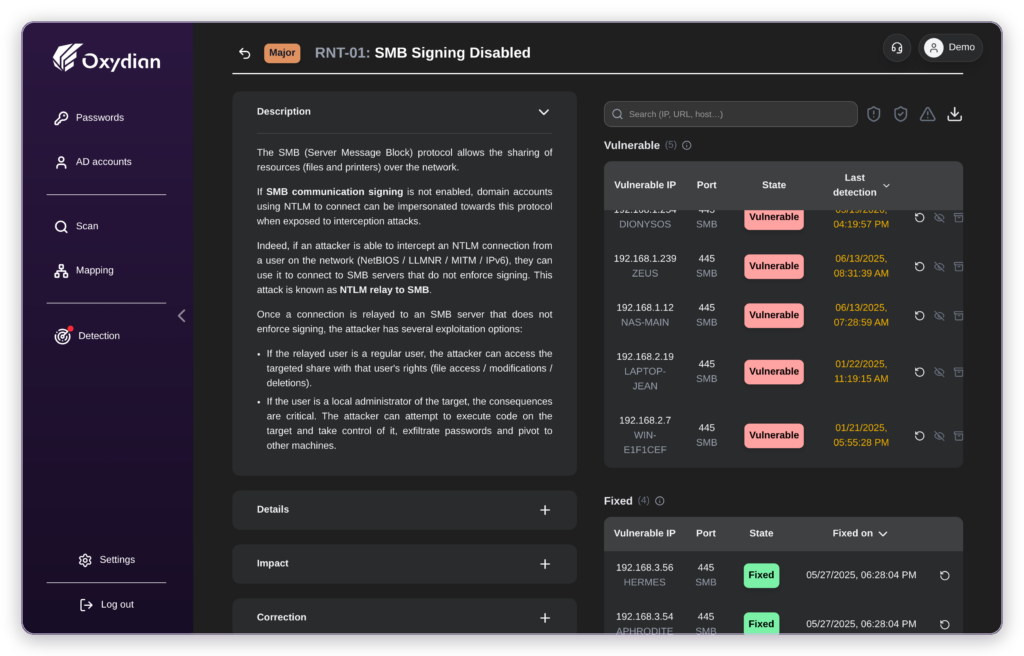 Oxyscan remediation tracking: fixed vulnerabilities with verification dates