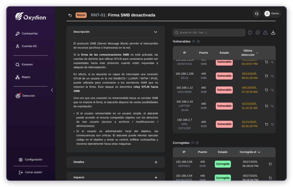 Seguimiento de correcciones Oxyscan: vulnerabilidades corregidas con fechas de verificación